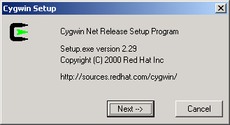 Cygwin Install - Installation welcome screen