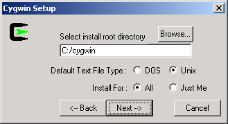 Cygwin Install - Install root, default text mode, and multi
user or single user